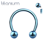 Implant Grade Titanium Internally Threaded Blue PVD Horseshoe Circular Barbell